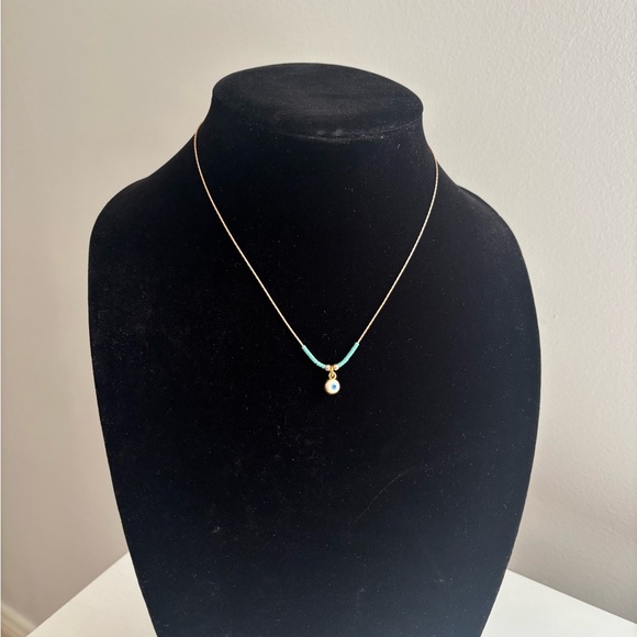 Jewelry - Gold Chain Necklace with Turquoise Beads and Pearl Pendant